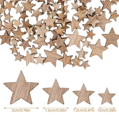 100 Holz-Sterne, natur, 4 Größen (10-20 mm), Streudeko