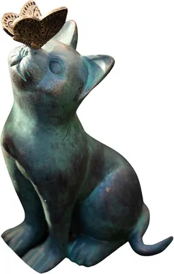 Produktbild von Einteilige Katzenfigur fš¹r den Garten, Katze mit Schmetterling, Katzenstatue, Harzdekoration fš¹r den Au?enbereich, sch?ne Dekoration fš¹r Haus, Zimmer und Garten.