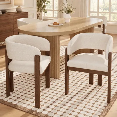 Image de 4 chaises de salle à manger en bois massif, confortables et respirantes, idéales pour les salles à manger, les salons, les cafés, de style moderne, avec un revêtement en bouclé
