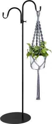 Produktbild von Navaris Schäferhaken höhenverstellbar - Stehender Hirtenstab Garten mit 2 Haken - Metall Standhaken mit versch. Standfüßen - Sockel und Bodenstäbe