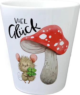Produktbild von Maus mit Fliegenpilz Blumentopf mit Spruch Viel Glück