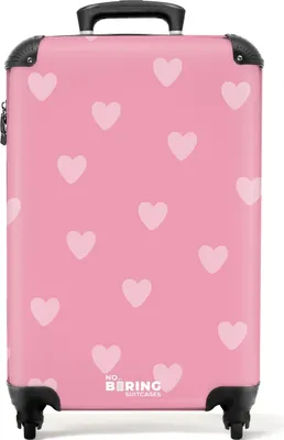 Obrázek produktu pro NoBoringSuitcases.com® Kufr Příruční zavazadlo na kolečkách Kufr na kolečkách Malý cestovní kufr na 4 kolečkách - Hearts - Pink - Cabin Size < 55x40x23 cm & 55x40x20 cm - Foto kufr - Příruční kufr - Palubní zavazadloPříruční zavazadlo Kufr 55x35x20 cm, 36L,