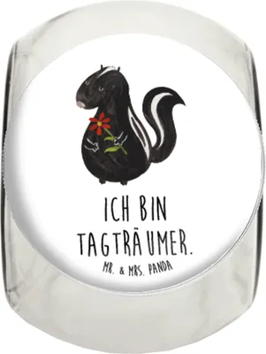 Produktbild von Mr. & Mrs. Panda Süßigkeitenglas Stinktier Blume L 870ml - Weiß - Geschenk, Raubtier, Kaffeedose, glasbehälter, keksdose glas, Bonboniere, Vorratsdose, Skunk, Träume