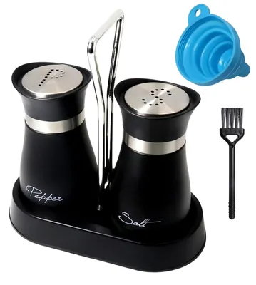 Produktbild von Salz- und Pfefferstreuer-Set - 2-teilig mit Ständer - Gewürzstreuer aus Glas und Edelstahl - Schwarz