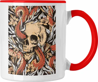 Produktbild von Trendation - Totenkopf Tasse Kaffee Frauen Mädchen Männer Tattoo Geschenk Damen Idee Grafik (Rot)
