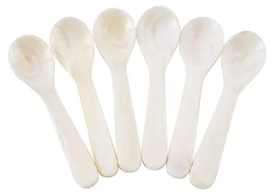 6 Perlmuttlöffel, Kaviar Löffel, weiß, 9 cm
