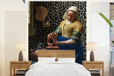 Produktbild von MuchoWow® Fototapete für Wohnzimmer oder Schlafzimmer Wandtapete Vinyl Motivtapete Milchmädchen - Kunst - Pantherdruck - Vermeer - Gemälde - Alte Meister - 205x280 cm - Wandbild