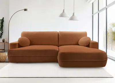 Productafbeelding van AX LIVING Hoekbank met slaapfunctie, model Peoni, 267 cm, koperkleurige afwerking