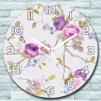Produktbild von Wanduhr aus Glas Rund fi 30 Lila Rosen Blumen Quarz Deko Schlafzimmer Büro