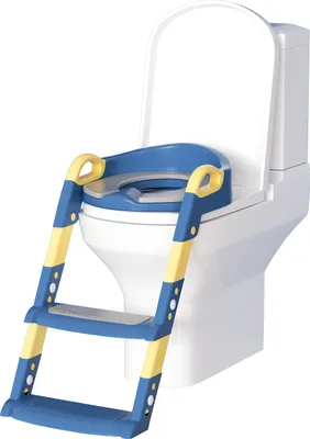 Produktbild von Jayseuw Höhenverstellbarer Toilettentrainer Toilettensitz mit Treppe Kinder-Töpfchen WC Sitz mit Spritzschutz und Griffen, klappbar Blau