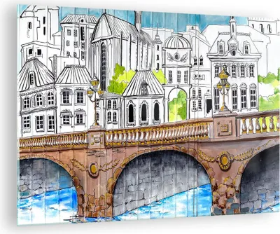 Produktbild von Bilder auf glas - Frankreich brücke zeichnung - 70x50cm - Glasbilder - Wandbilder - Kunstdruck - zum Aufhängen bereit - Wanddekoration aus Glas - Glas Bilder - Wandbild auf Glas - GAA70x50-2826