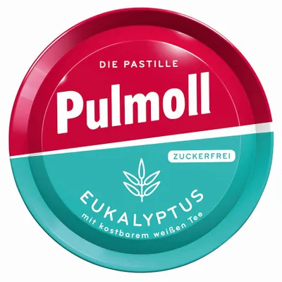 Obrázok produktu pre Pastilky proti kašľu Pulmoll s eukalyptom a bielym čajom bez cukru 50g