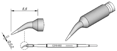 Obrázok produktu pre JBC spájkovací hrot série C210, okrúhly tvar, C210002/Ø 0,2 mm, zahnutý C210002
