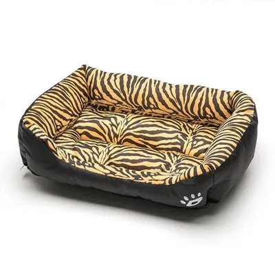 Image de Petit canapé carré à rayures tigrées pour chiens et chats de taille moyenne, coussin moelleux, 43 x 32 cm