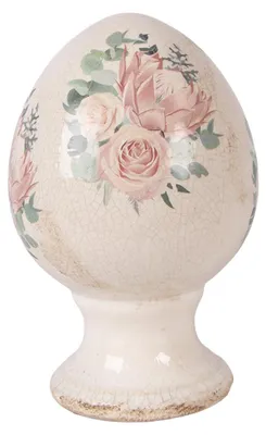 Imagen del producto de Clayre & Eef, figura decorativa de huevo, diámetro 9 cm, altura 14 cm, color beige, cerámica