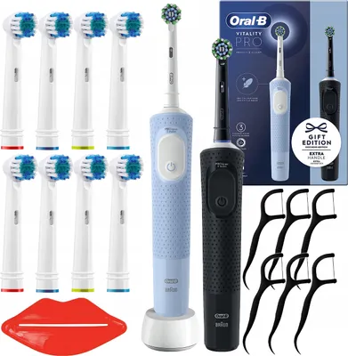 Produktbild von Oral-B Vitality PRO Duo Zahnbürsten Schwarz Violett 8 Aufsätze Timer Akku