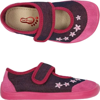 Obrázok produktu pre Dievčenské balerínky 3F 3BE2/4 bar3foot super flexi pink flowers barefoot, zapínanie na suchý zips