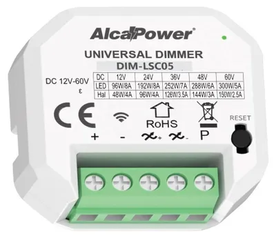 Productafbeelding van Alcapower Smart Dimmer, 12-60V DC, 300W, voor LED-strips en lampen, afstandsbedieningsmodule voor lichtautomatisering in huis en professionele omgevingen.