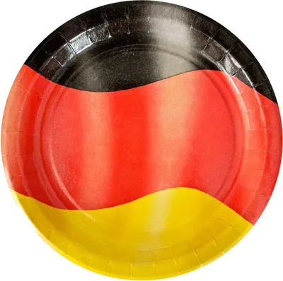 Produktbild von 10 Stück Einweg Pappteller mit Deutschland Flaggen Motiv Schwarz Rot Gold 23 cm Ø Party