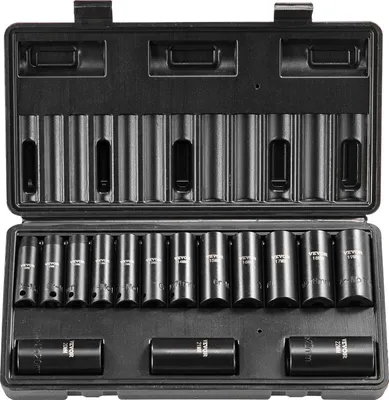 Immagine prodotto di Set di chiavi a bussola VEVOR Set di chiavi a bussola a percussione da 3/8 di pollice, set di 15 pezzi di chiavi a bussola metriche 8-22 mm, in acciaio legato Cr-Mo a 6 punte per riparazioni auto, inclusa valigetta per attrezzi