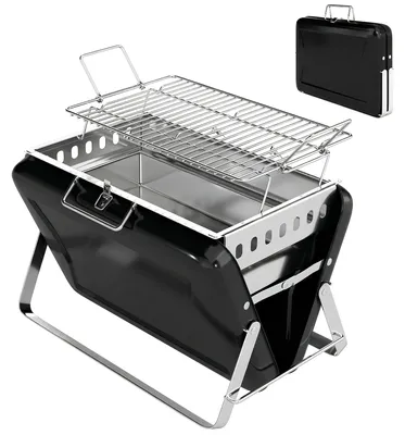 Productafbeelding van Outsunny roestvrijstalen houtskoolgrill, BBQ-smoker met grillrooster en handvat, zwart