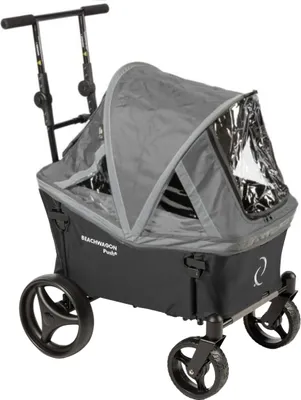 Produktbild von Beach Wagon Bollerwagen PUSH, Handwagen mit Schiebestange Vollgummi-Reifen, Kombiset mit Verdeck Hellgrau - Dunkelschwarz