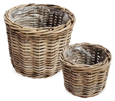 Produktbild von Pflanzschalen 2er Set in Ø 20 x 16 cm & Ø 30 x 26 cm aus Rattan