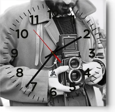 Produktbild von Wanduhr - Quadrat - Glasuhr - Die Kamera Retro Vintage - 40x40cm - Schleichendes Uhrwerk - Lautlos - zum Aufhängen bereit - Dekoration Modern - Wanddekoration aus Glas - C4AC40x40-5009