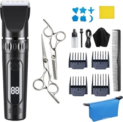 Image de INF Tondeuse à Cheveux Électrique Sans Fil - Kit Noir avec Ciseaux Acier