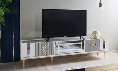 Zdjęcie produktu dla Kredens RTV szafka RTV niska szafka pod telewizor drewniana biała szafka do salonu
