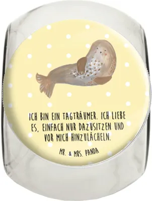 Produktbild von Mr. & Mrs. Panda Süßigkeiten Glas Robbe Lachen L 870ml - Gelb Pastell - Geschenk, aufbewahrungsglas, Dekoglas, Lebensmittelbehälter, Teedose, Seehund, Strand, Tiermotive