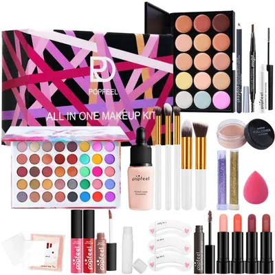 Produktbild von Kosmetik Set Frauen Tragbar Multifunktion Geschenkset Lidschatten Lippenstift Eyeliner Concealer Augenbrauenschablone