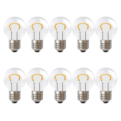 Imagen del producto de 10 bombillas LED Merkur, forma de filamento curvado, tipo "gota", 1W = 12W, casquillo E27, cristal transparente, 85 lúmenes, luz blanca cálida, 2700K