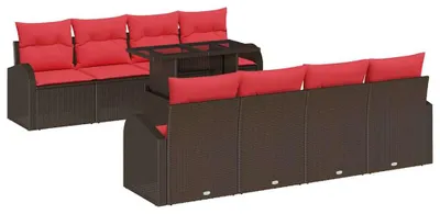 Image de Ensemble de canapés de jardin vidaXL avec rangement, 9 pièces, en polyrotin marron