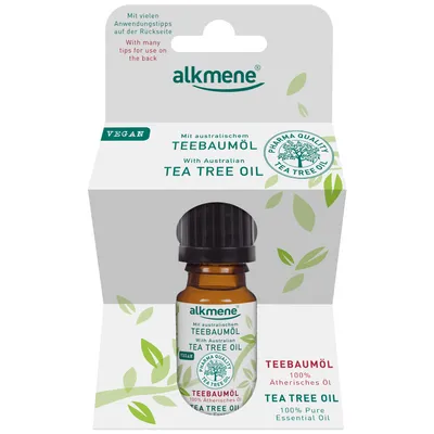 Produktbild von alkmene 100% reines ätherisches Teebaumöl - veganes Teebaum Öl ideal für Haut & Haar - australisches Teebaumöl 1x 10 ml
