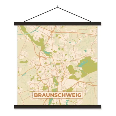 Produktbild von MuchoWow® Textilposter Braunschweg - Karte - Vintage - Stadtplan 90x90 cm mit schwarzem Rahmen - Magnetisches