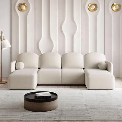 Produktbild von Masseno Ecksofa NUBERO mit Schlaffunktion U-Form, Sofa mit Bettkasten, Wohnzimmersofa, Couch, Soffa, Bettsofa, Couchgarnitur- Creme, QUELLE 02