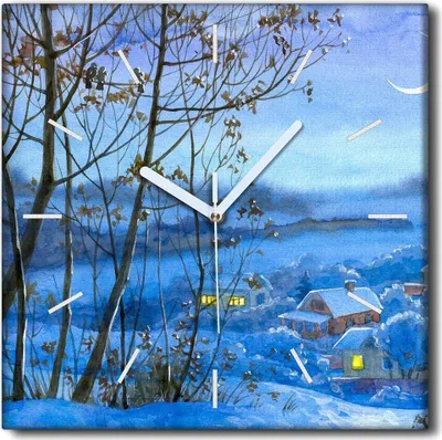 Produktbild von Coloray Uhr auf Leinwand 30x30 cm Wand Uhr Dekoration Wohnzimmer Segeltuch weiße Zeiger -Winter Aquarelle Schnee