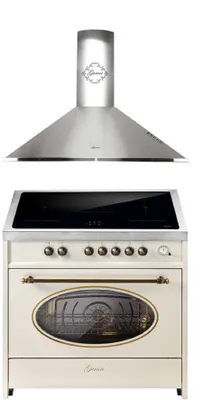 Produktbild von GURARI Induktions-Standherd E 913 RU CR+GCH C 046 IS 9, Retro Range Cooker 90 cm+Dunstabzugshaube 90 cm