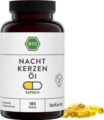 Produktbild von Nachtkerzenöl Kapseln I 180 vegane Kapseln mit 500 mg kaltgepresstem Nachtkerzenöl I bioKontor