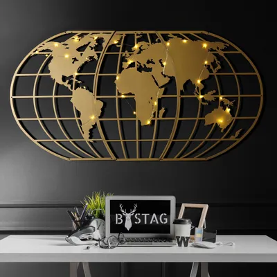 Immagine prodotto di Wallity, World- BSG1145, Oro, Altre decorazioni per la casa, 60 x 120 cm, 100% metallo (spessore: 2 mm)