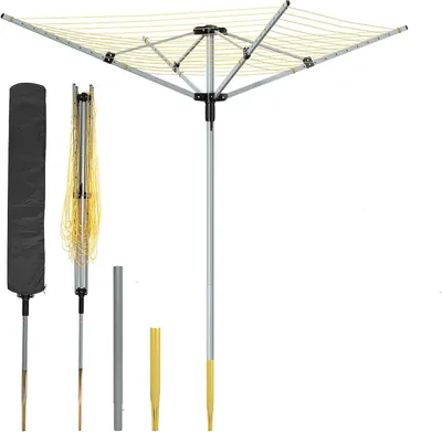 Productafbeelding van Droogmolen Buiten - Waslijnmolen - Kleding Drogen - 50 Meter Waslijn - 180 cm Hoog - Zilver Grijs