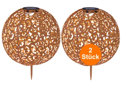 Produktbild von Solarleuchten Garten 2er Set Kugel Metall Rostoptik Solarlampe Außen Solar