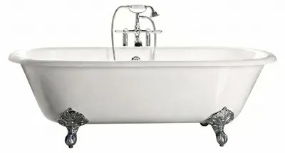 Produktbild von Freistehende Gusseisen Badewanne PLYMOUTH weiß Füße CHROM 153 cm