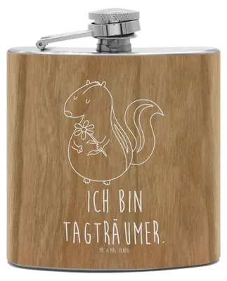 Produktbild von Mr. & Mrs. Panda Flachmann Stinktier Blume - Transparent - Geschenk, Raubtier, Hip Flask, Skunk, Wildtier, Aus Edelstahl, Dreams, Träume, Alkoholflasche