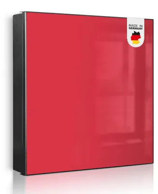 Produktbild von banjado Schlüsselkasten aus Metall, 30x30cm groß mit 32 Haken, als Magnettafel nutzbar, Korpus schwarz, Anschlag rechts, Feuerrot [SKG1-0012]
