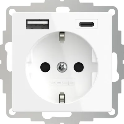 Obrázok produktu pre 2USB inCharge PRO 55 zásuvka s uzemňovacím kontaktom, USB A/C, 55x55mm, zapustená, čisto biela lesklá