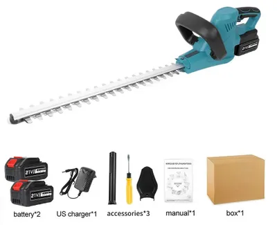 Image de Taille-haie et coupe-bordures sans fil - Taille-haie électrique - Moteur sans balais de 2000 W - Batterie 18 V - Double lame - Livré avec 2 batteries et un chargeur