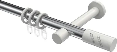 Produktbild von Interdeco Gardinenstange / Vorhangstange Chrom / Weiß, Typ Prestige Zoena (Glitzerzylinder), 20 mm Ø 1-läufig, 120 cm