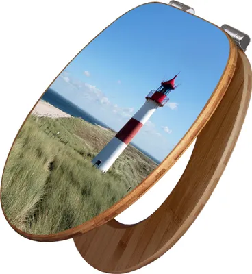 Produktbild von banjado Design WC Sitz Bambus Absenkautomatik - Leuchtturm - Toilettendeckel mit Absenkautomatik Holz/hochwertiger Bambus Klodeckel/WC-Sitz für alle gängigen Toiletten [TDB2 10082]
